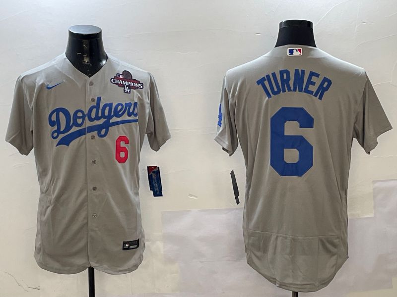 Men Los Angeles Dodgers #6 Turner Grey Elite 2025 Nike MLB Jersey style 2
